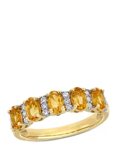 1.16 ct. t.w Citrine and 1/6 t.w. Diamond Semi Eternity Ring 14k Yellow Gold