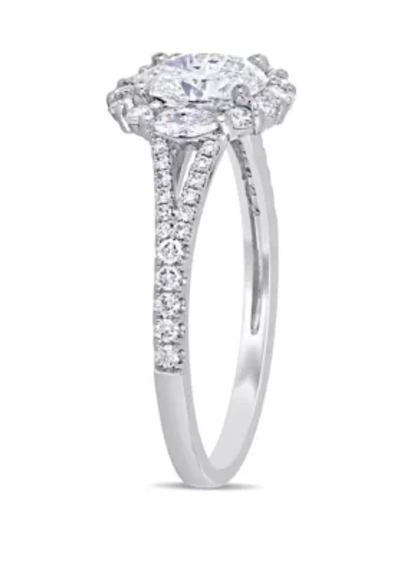 1.13 ct. t.w. Diamond Halo Engagement Ring 14k White Gold