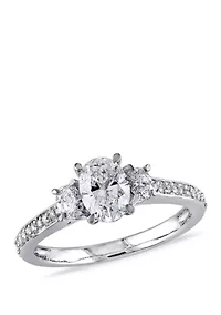 1.1 ct. t.w.Oval Cut and Round Diamond 3 Stone Engagement Ring 14k White Gold