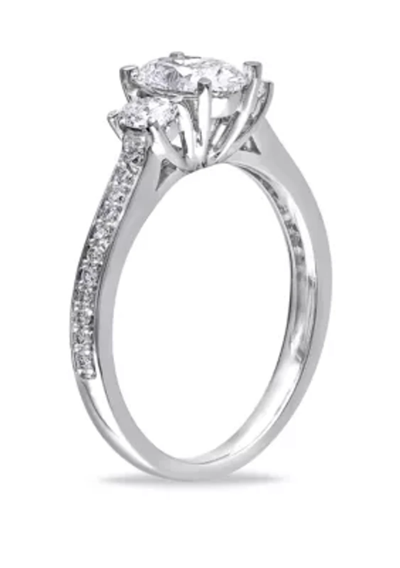 1.1 ct. t.w.Oval Cut and Round Diamond 3 Stone Engagement Ring 14k White Gold