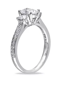 1.1 ct. t.w.Oval Cut and Round Diamond 3 Stone Engagement Ring 14k White Gold