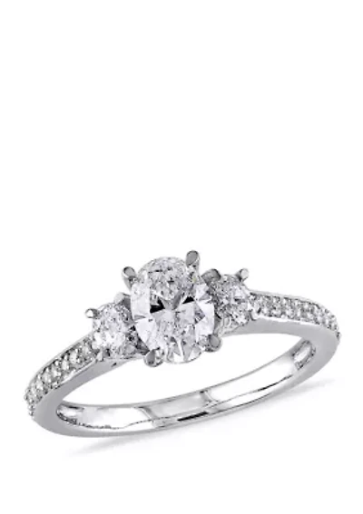 1.1 ct. t.w. Oval and Round Cut 3 Stone Engagement Ring 14k White Gold