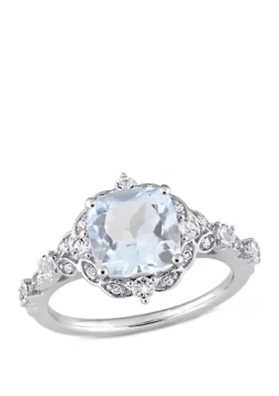 2.6 ct. t.w. Aquamarine, White Sapphire and Diamond Accent Vintage Ring 14k Gold