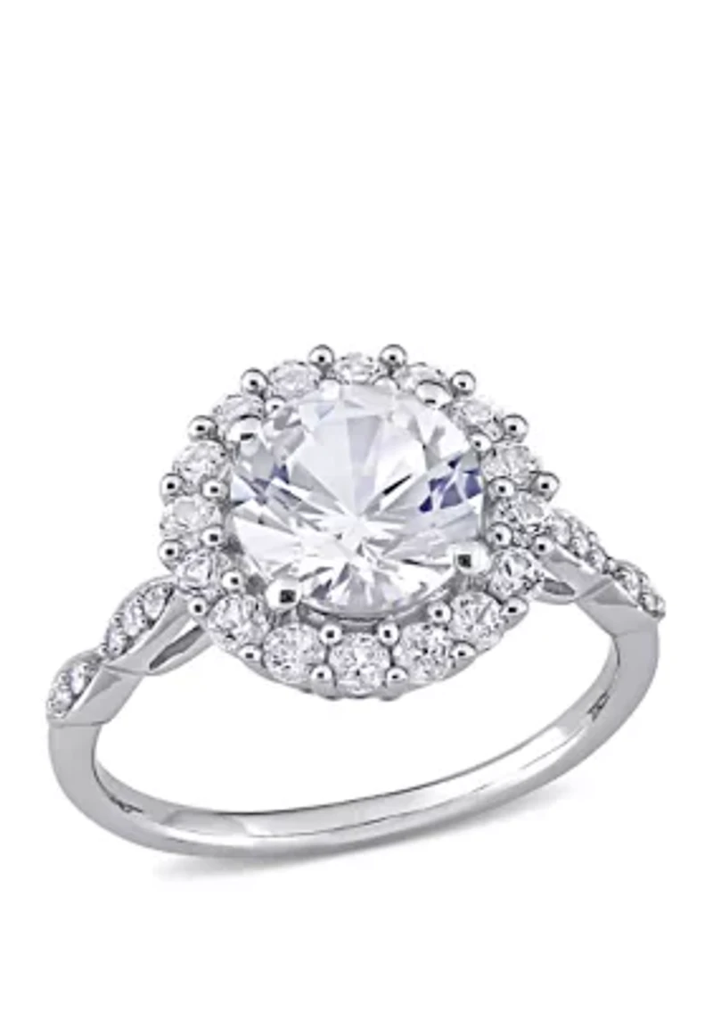 ct. t.w. Created White Sapphire and Diamond Accent Halo Engagement Ring 10k Gold