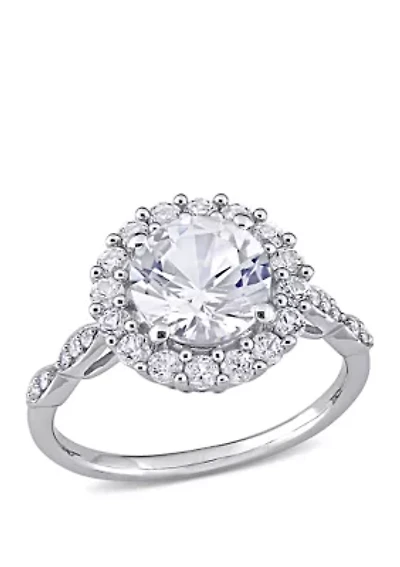 ct. t.w. Created White Sapphire and Diamond Accent Halo Engagement Ring 10k Gold