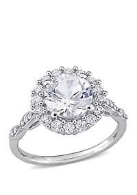 ct. t.w. Created White Sapphire and Diamond Accent Halo Engagement Ring 10k Gold