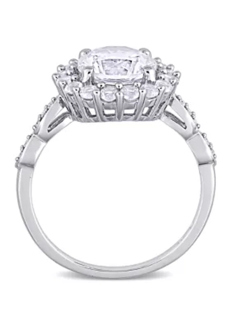 ct. t.w. Created White Sapphire and Diamond Accent Halo Engagement Ring 10k Gold