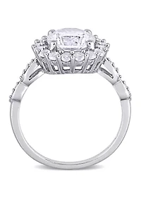 ct. t.w. Created White Sapphire and Diamond Accent Halo Engagement Ring 10k Gold