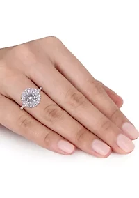 ct. t.w. Created White Sapphire and Diamond Accent Halo Engagement Ring 10k Gold