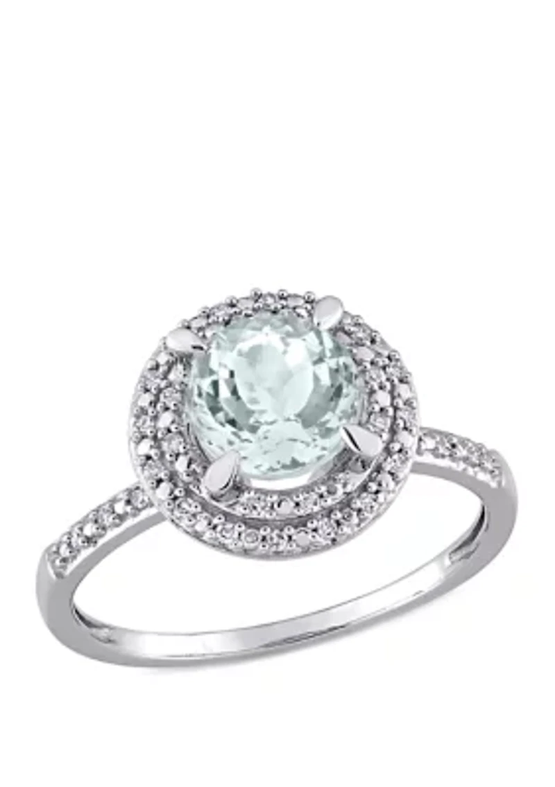 1 1/7 ct. t.w. Aquamarine and 1/10 Diamond Halo Engagement Ring
