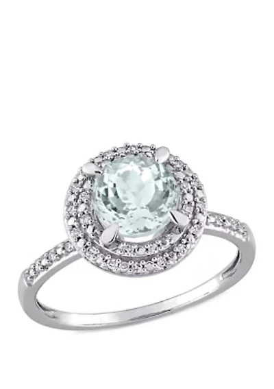 1 1/7 ct. t.w. Aquamarine and 1/10 Diamond Halo Engagement Ring