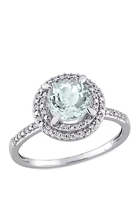 1 1/7 ct. t.w. Aquamarine and 1/10 Diamond Halo Engagement Ring