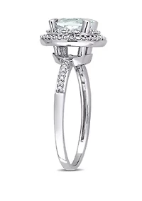 1 1/7 ct. t.w. Aquamarine and 1/10 Diamond Halo Engagement Ring