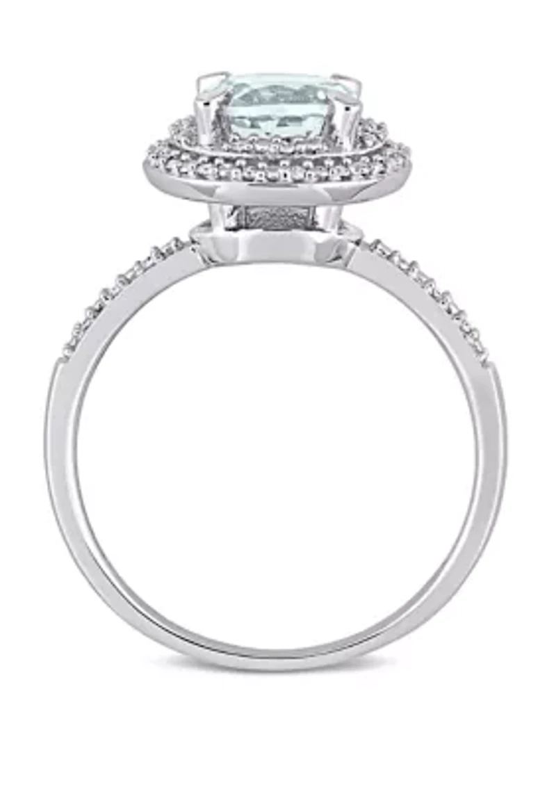 1 1/7 ct. t.w. Aquamarine and 1/10 Diamond Halo Engagement Ring