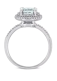 1 1/7 ct. t.w. Aquamarine and 1/10 Diamond Halo Engagement Ring
