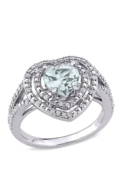 1 1/2 ct. t.w. Aquamarine and 1/5 Diamond Halo Heart Ring