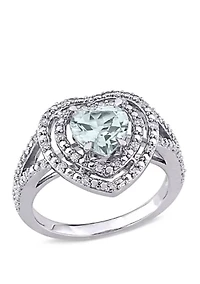 1 1/2 ct. t.w. Aquamarine and 1/5 Diamond Halo Heart Ring