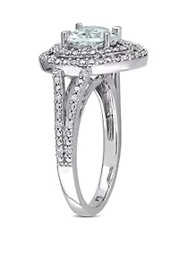 1 1/2 ct. t.w. Aquamarine and 1/5 Diamond Halo Heart Ring