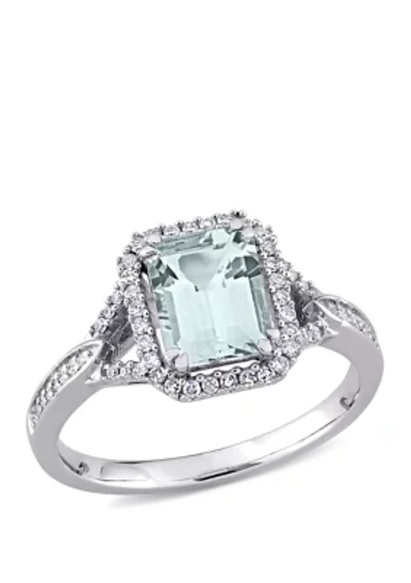 1 7/8 ct. t.w. Aquamarine and 1/5 Diamond Rectangle Ring