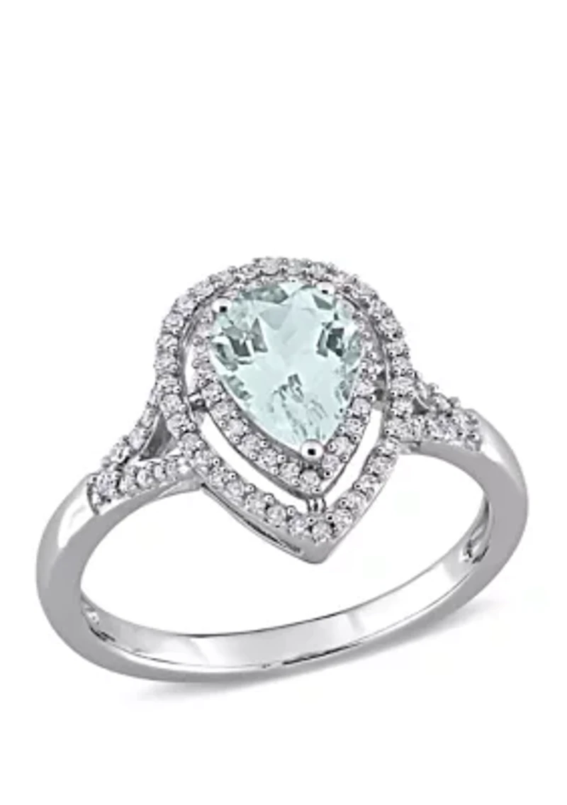 1.2 ct. t.w. Aquamarine and 1/4 Diamond Halo Ring