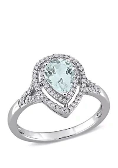 1.2 ct. t.w. Aquamarine and 1/4 Diamond Halo Ring