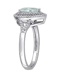 1.2 ct. t.w. Aquamarine and 1/4 Diamond Halo Ring