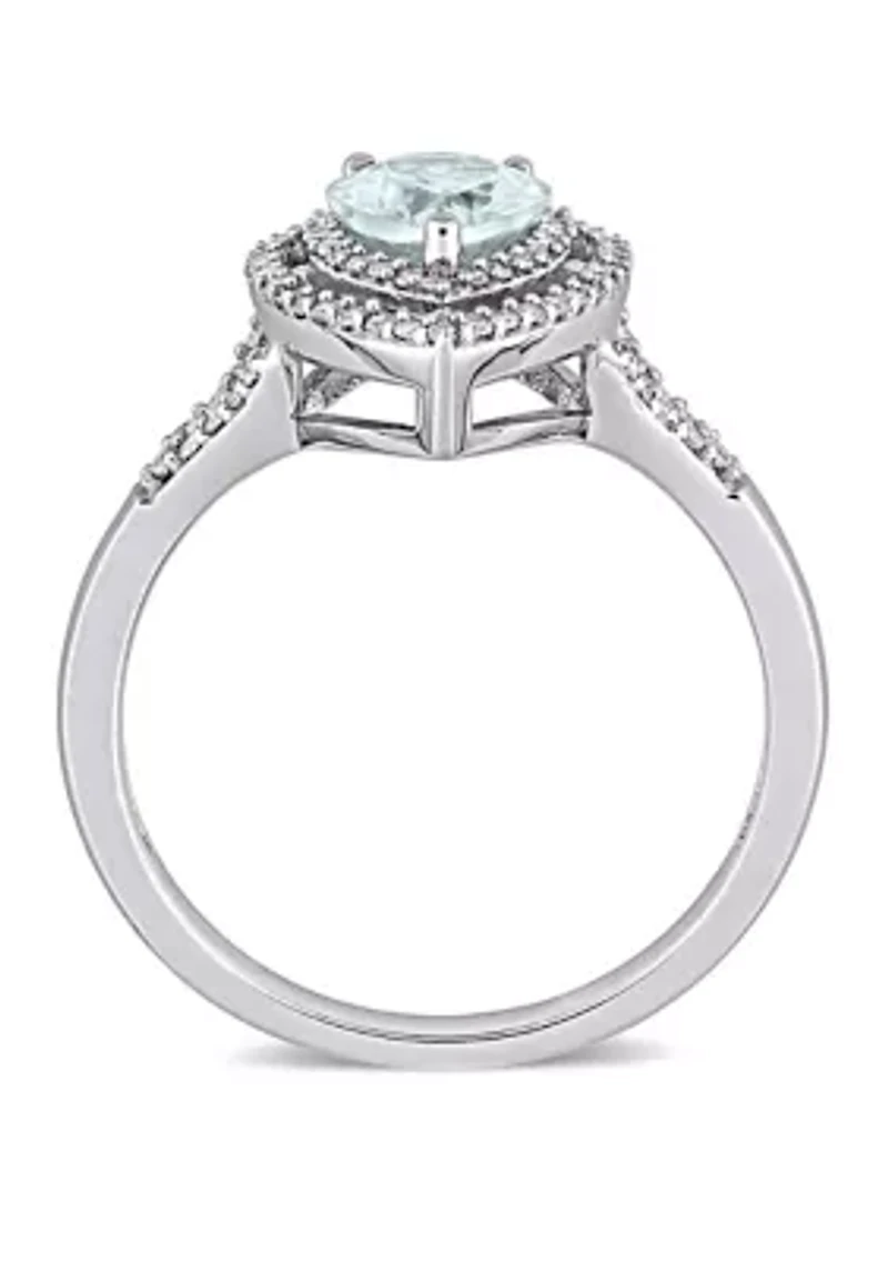 1.2 ct. t.w. Aquamarine and 1/4 Diamond Halo Ring