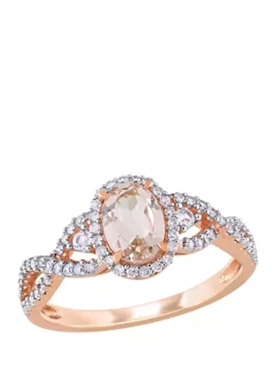 5/8 ct. t.w. Morganite, 1/10 White Sapphire, 1/3 Diamond Halo Twist Ring