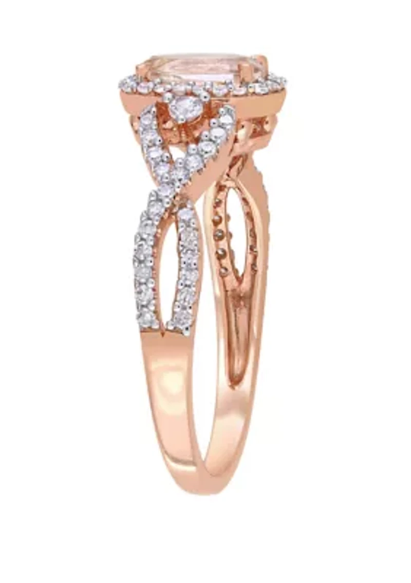 5/8 ct. t.w. Morganite, 1/10 White Sapphire, 1/3 Diamond Halo Twist Ring