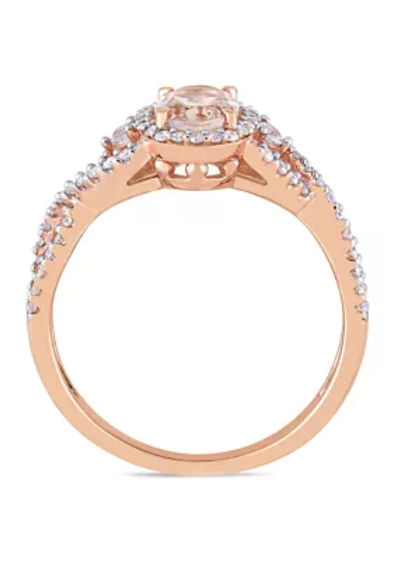 5/8 ct. t.w. Morganite, 1/10 White Sapphire, 1/3 Diamond Halo Twist Ring