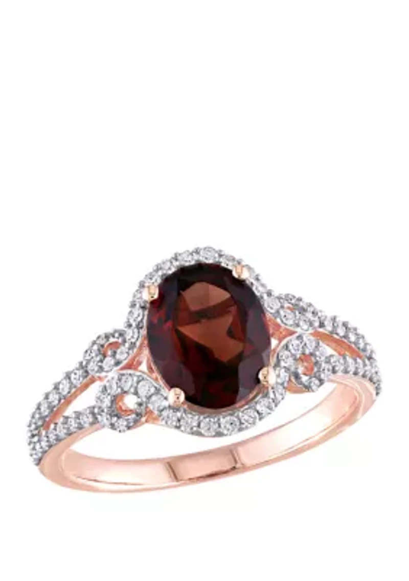 2.1 ct. t.w. Garnet, 1/3 Diamond Halo Split Shank Ring