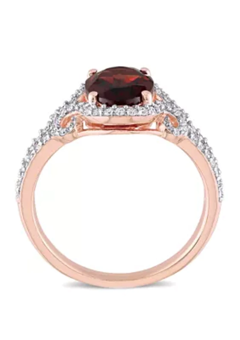 2.1 ct. t.w. Garnet, 1/3 Diamond Halo Split Shank Ring