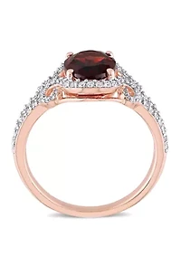 2.1 ct. t.w. Garnet, 1/3 Diamond Halo Split Shank Ring