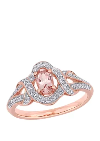 1.14 ct. t.w. Morganite, 1/10 Diamond Interlaced Halo Ring