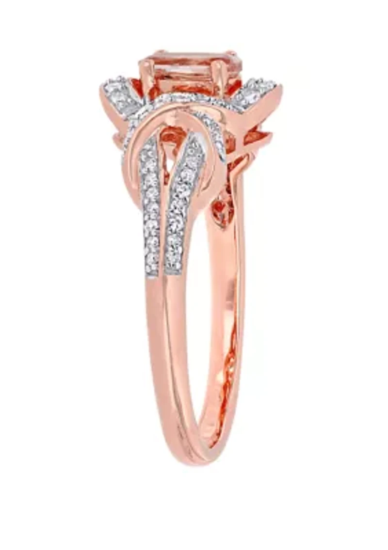 1.14 ct. t.w. Morganite, 1/10 Diamond Interlaced Halo Ring