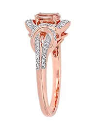 1.14 ct. t.w. Morganite, 1/10 Diamond Interlaced Halo Ring