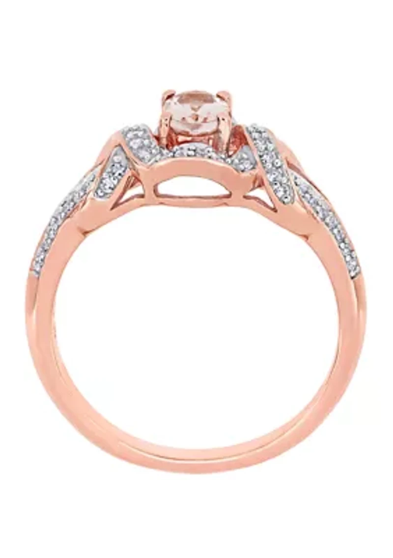 1.14 ct. t.w. Morganite, 1/10 Diamond Interlaced Halo Ring