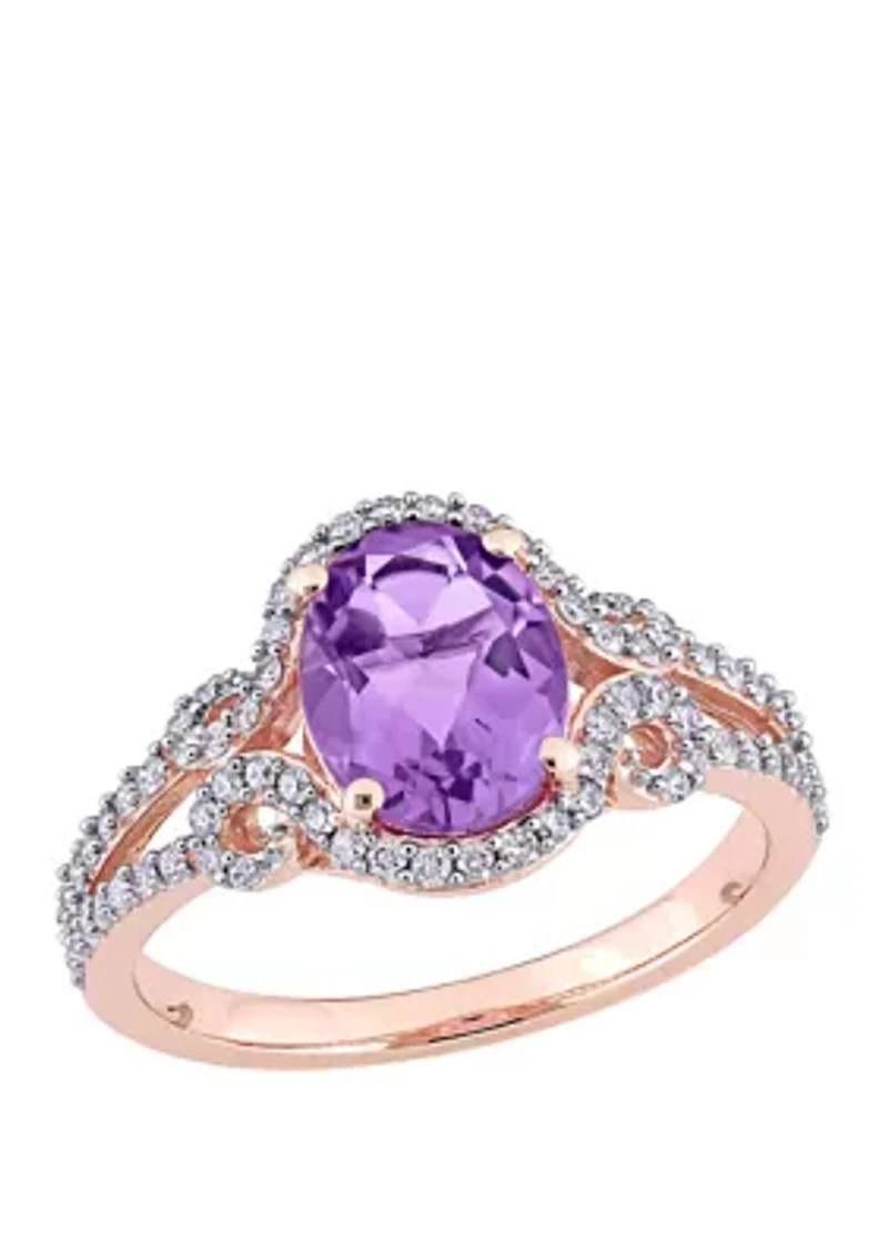 2 ct. t.w. Amethyst, 1/3 Diamond Halo Split Shank Ring