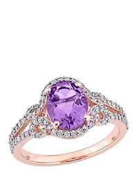 2 ct. t.w. Amethyst, 1/3 Diamond Halo Split Shank Ring
