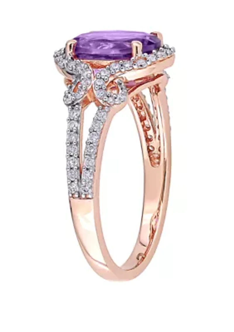 2 ct. t.w. Amethyst, 1/3 Diamond Halo Split Shank Ring