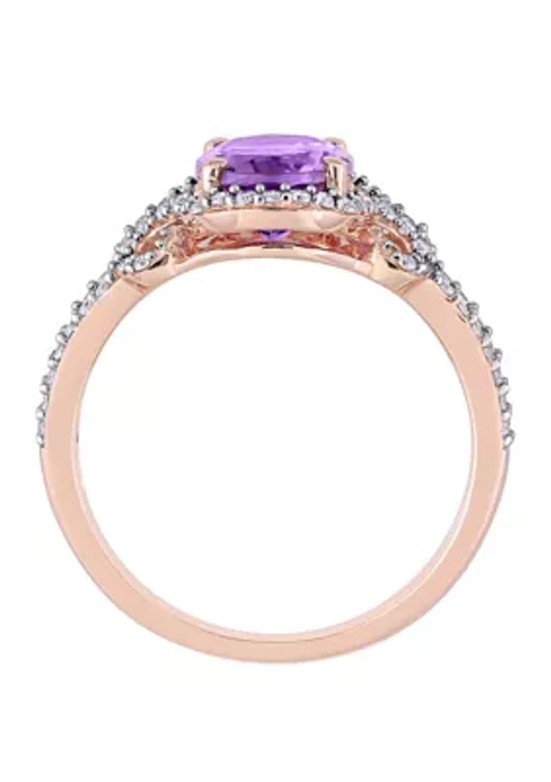 2 ct. t.w. Amethyst, 1/3 Diamond Halo Split Shank Ring