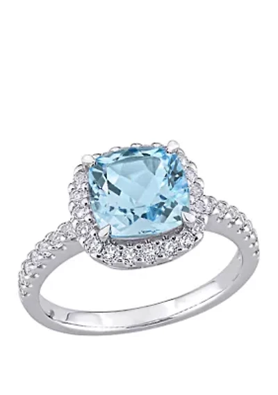 2.5 ct. t.w. Blue Topaz, 1 White Topaz Halo Ring