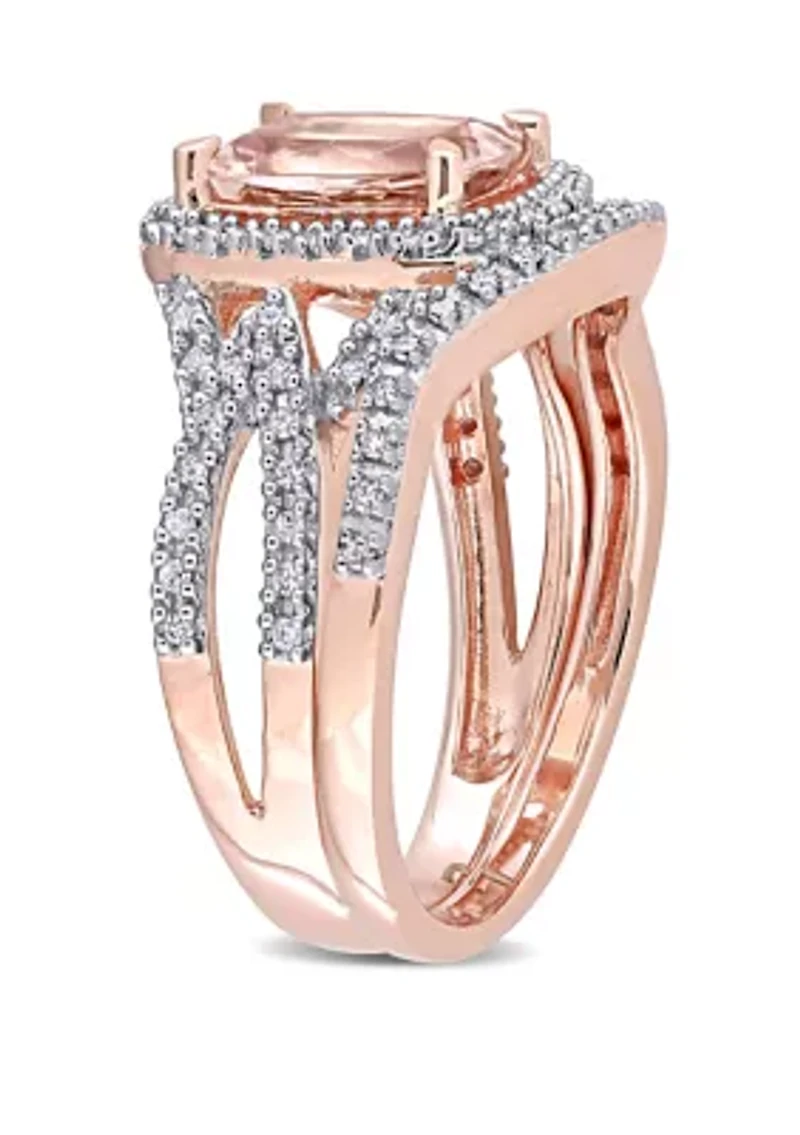 2 Piece 1.33 ct. t.w. Morganite and 1/4 Diamond Crossover Bridal Ring Set 10k Rose Gold