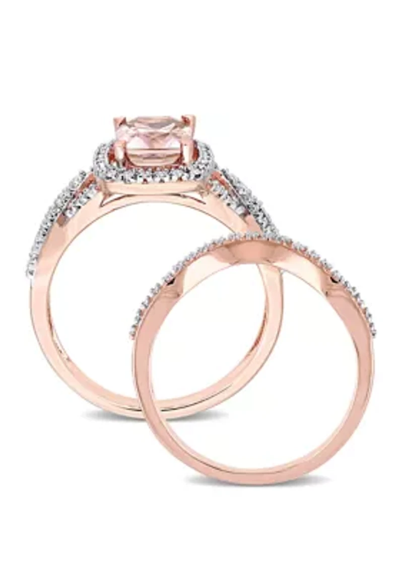2 Piece 1.33 ct. t.w. Morganite and 1/4 Diamond Crossover Bridal Ring Set 10k Rose Gold