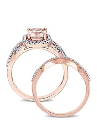 2 Piece 1.33 ct. t.w. Morganite and 1/4 Diamond Crossover Bridal Ring Set 10k Rose Gold