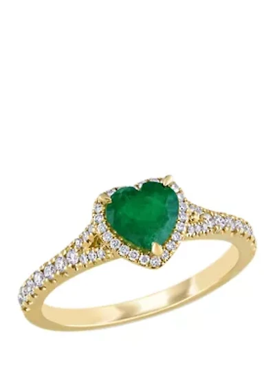 5/8 ct. t.w. Emerald and 1/4 Diamond Halo Heart Ring 14k Yellow Gold