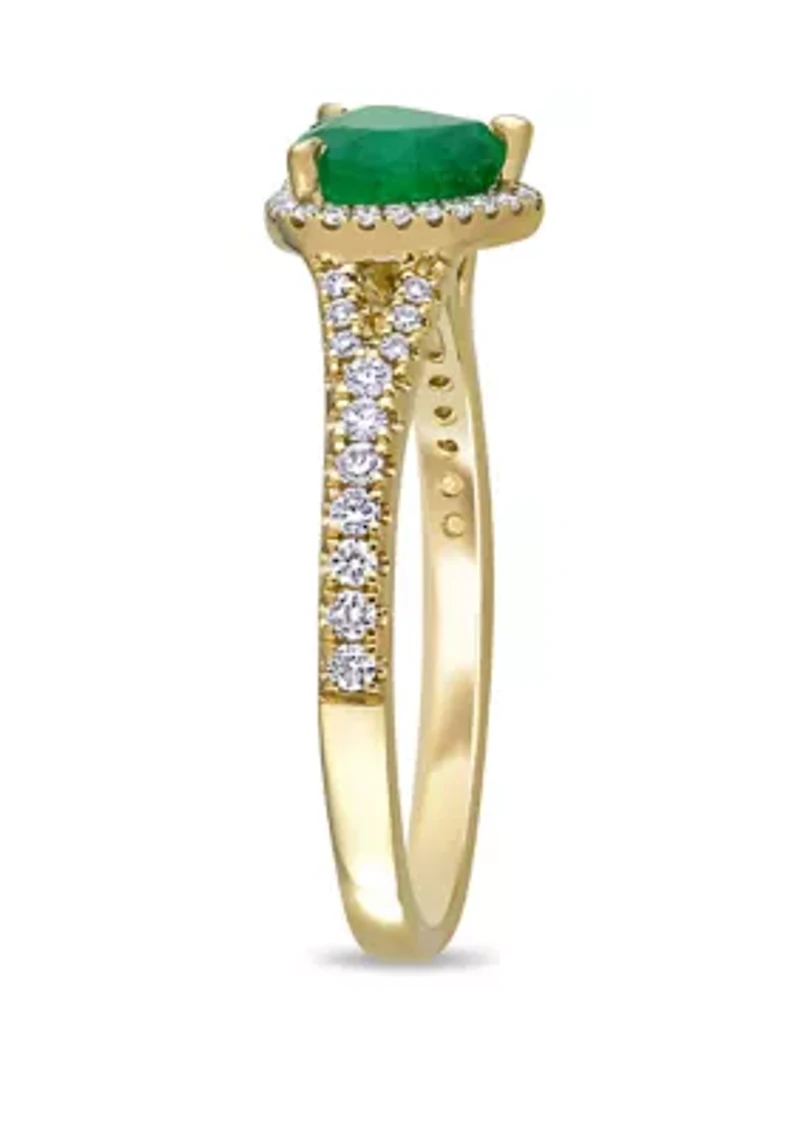 5/8 ct. t.w. Emerald and 1/4 Diamond Halo Heart Ring 14k Yellow Gold
