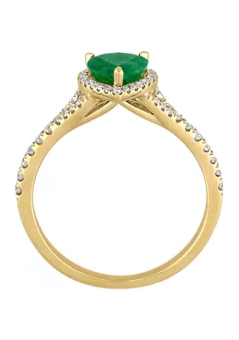 5/8 ct. t.w. Emerald and 1/4 Diamond Halo Heart Ring 14k Yellow Gold