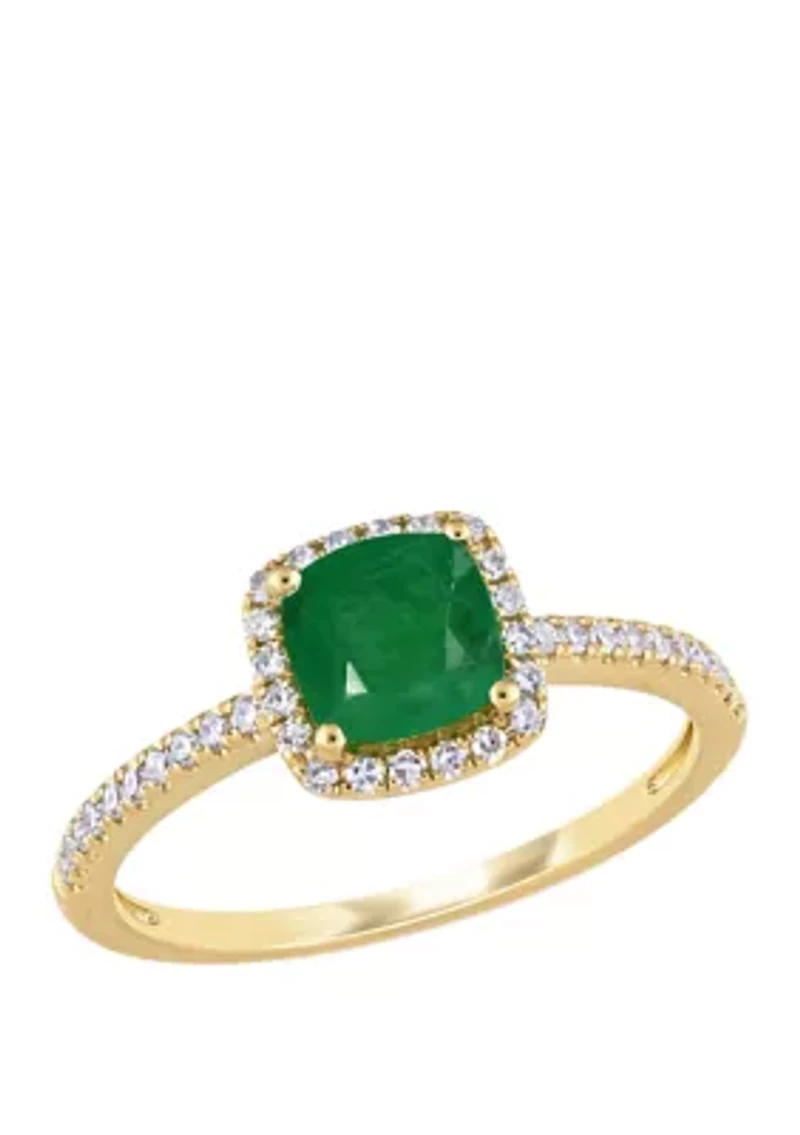 4/5 ct. t.w. Emerald and 1/5 Diamond Halo Ring 14k Yellow Gold