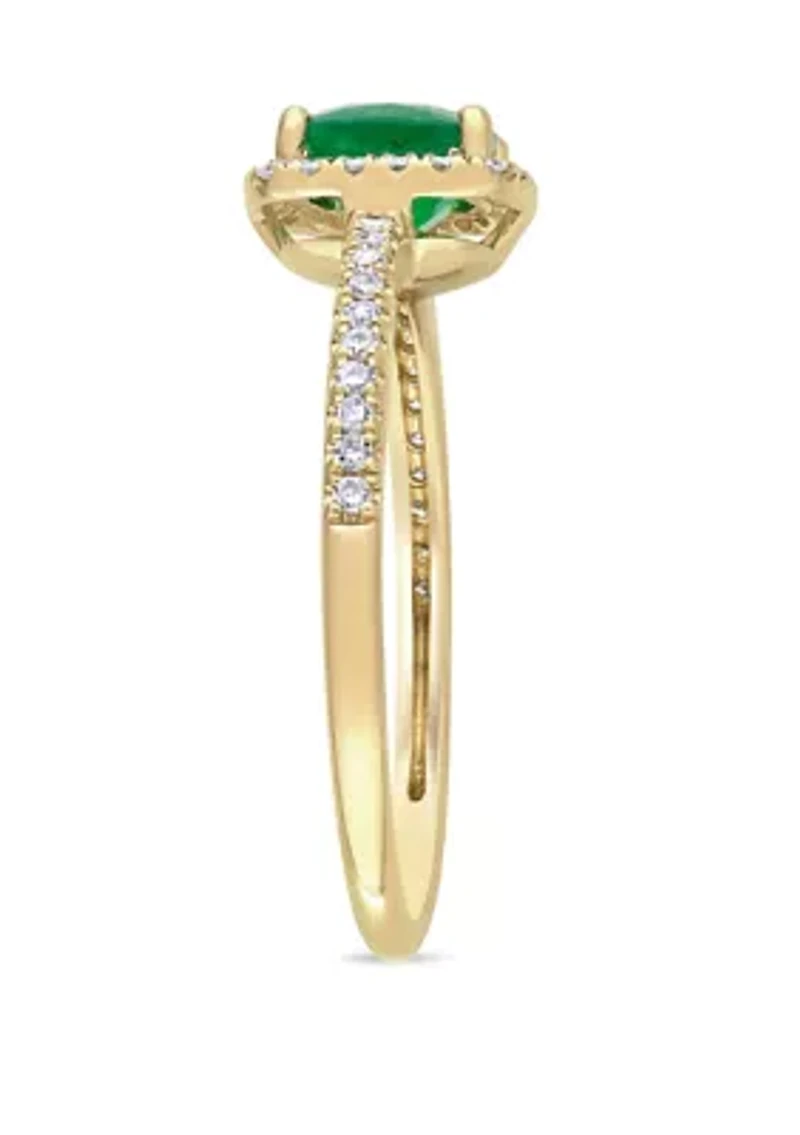 4/5 ct. t.w. Emerald and 1/5 Diamond Halo Ring 14k Yellow Gold